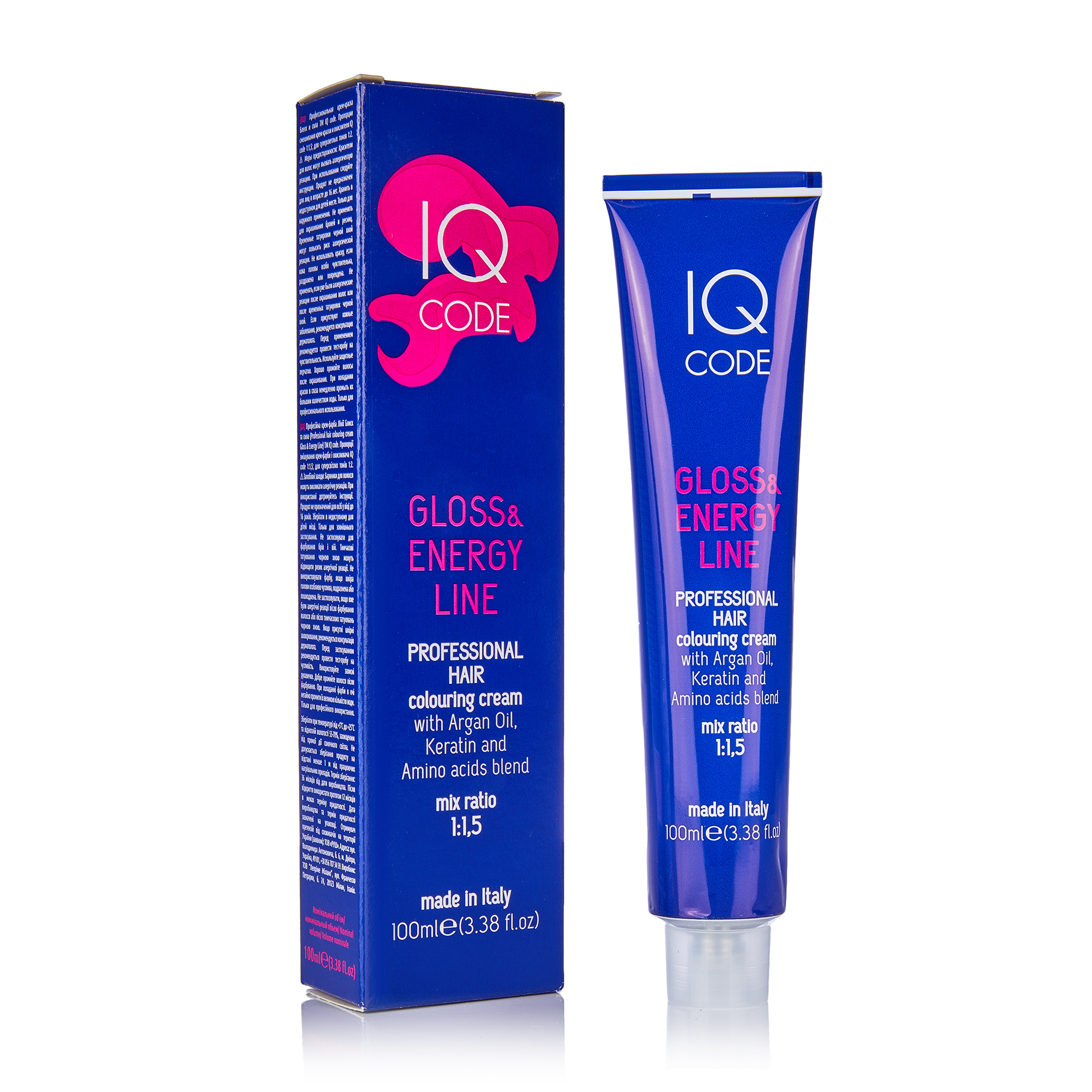Професійна фарба для волосся IQ Code Gloss &amp; Energy Line, 1/10 Синяво-чорний, 100 мл